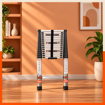 Bathla 14.5ft Stainless Steel Telescopic Ladder | Portable & Compact | Foldable Multipurpose Ladder for Home & Outdoor use(14 Steps - 4.4m)