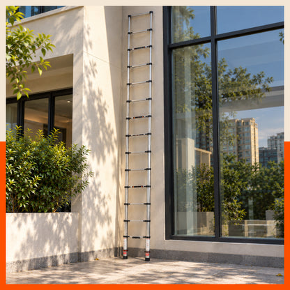 Bathla 14.5ft Stainless Steel Telescopic Ladder | Portable & Compact | Foldable Multipurpose Ladder for Home & Outdoor use(14 Steps - 4.4m)