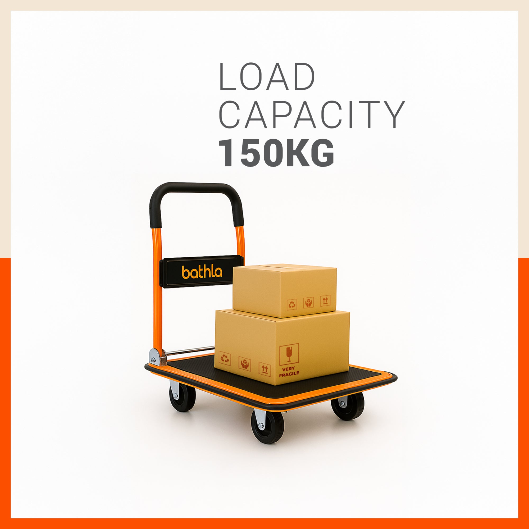 Bathla 150 Kg Capacity Steel Foldable Platform Trolley for Heavy Weight/Material Handling Goods Trolley with 360* Rotating TPR Wheels for Home, Office, Warehouse & Industries (4 Wheel/Black)