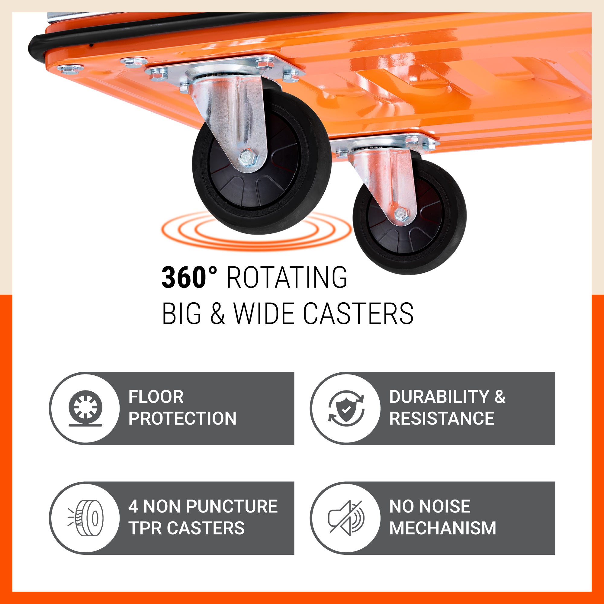 Bathla 150 Kg Capacity Steel Foldable Platform Trolley for Heavy Weight/Material Handling Goods Trolley with 360* Rotating TPR Wheels for Home, Office, Warehouse & Industries (4 Wheel/Black)
