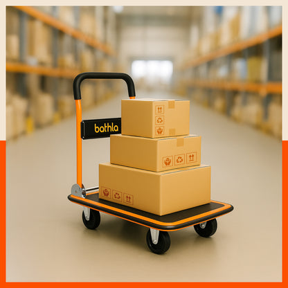 Bathla 300 Kg Capacity Steel Foldable Platform Trolley for Heavy Weight/Material Handling Goods Trolley with 360* Rotating TPR Wheels for Home, Office, Warehouse & Industries (4 Wheel/Black)