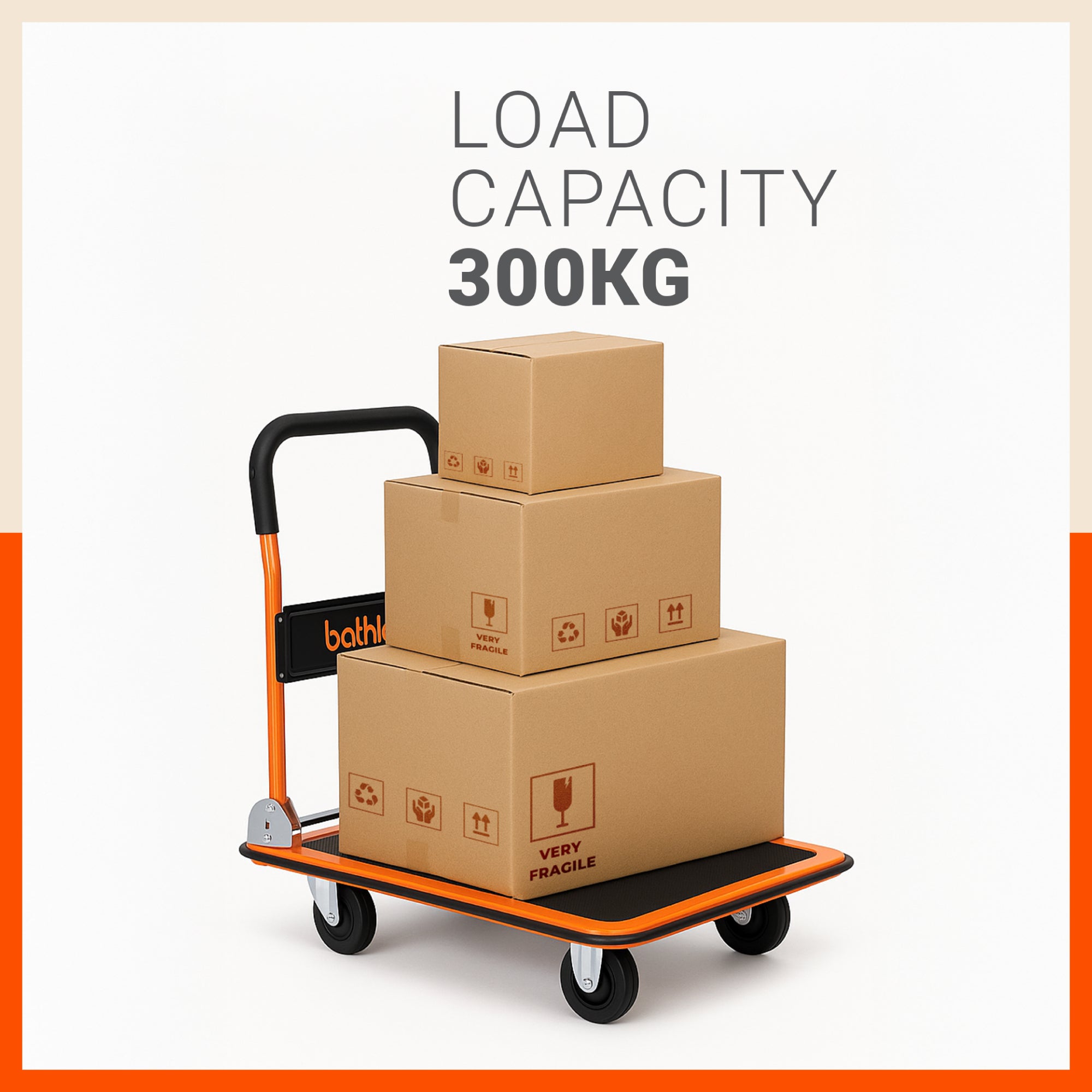 Bathla 300 Kg Capacity Steel Foldable Platform Trolley for Heavy Weight/Material Handling Goods Trolley with 360* Rotating TPR Wheels for Home, Office, Warehouse & Industries (4 Wheel/Black)