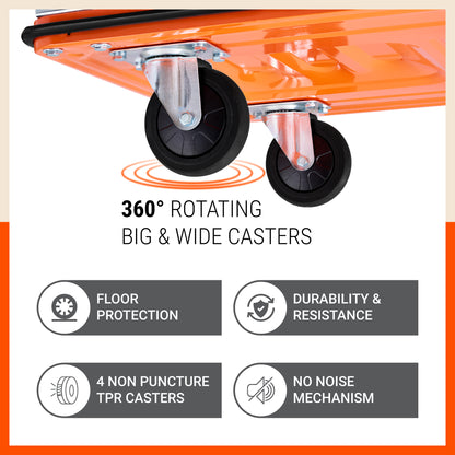 Bathla 300 Kg Capacity Steel Foldable Platform Trolley for Heavy Weight/Material Handling Goods Trolley with 360* Rotating TPR Wheels for Home, Office, Warehouse & Industries (4 Wheel/Black)