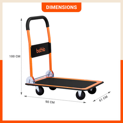 Bathla 300 Kg Capacity Steel Foldable Platform Trolley for Heavy Weight/Material Handling Goods Trolley with 360* Rotating TPR Wheels for Home, Office, Warehouse & Industries (4 Wheel/Black)