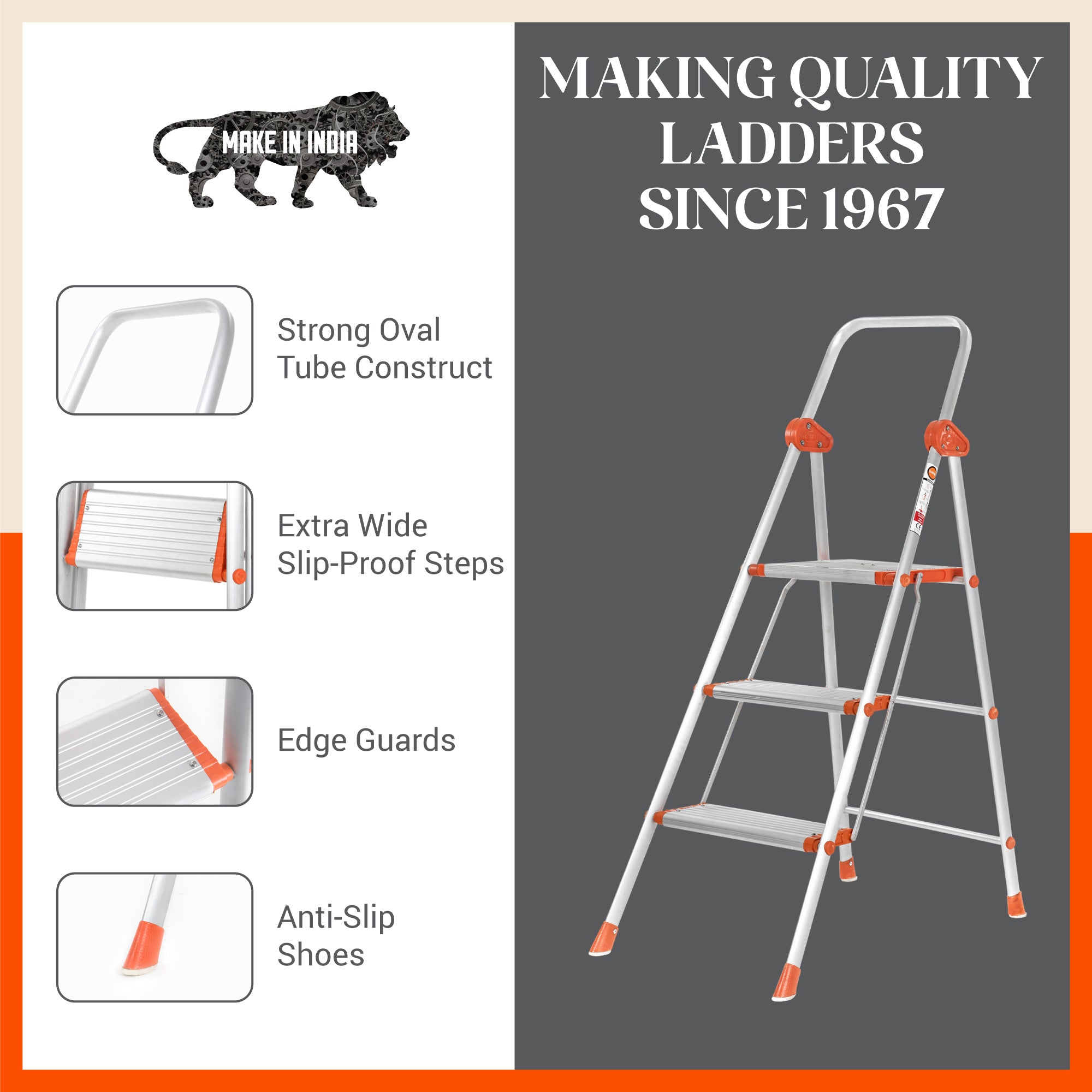 Bathla Surge 3-Step Foldable Aluminium Ladder For Home