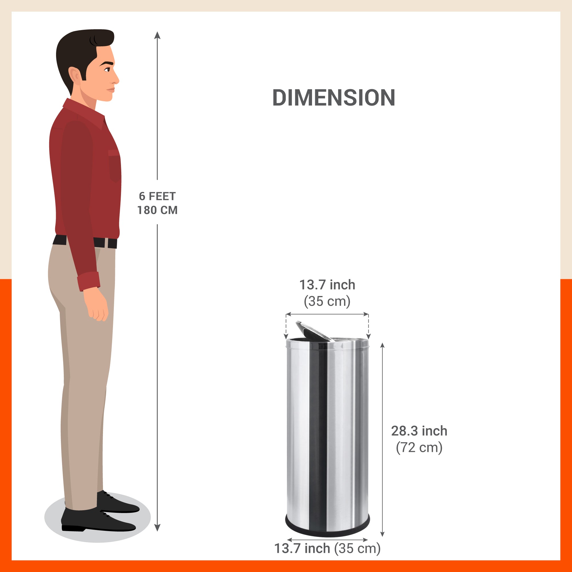 Bathla Stainless Steel Swing Dustbin with Lid for Home, Office & Kitchen - 14 Litres | Swing Lid Trash Can | Durable & Rust-Resistant Garbage Bin