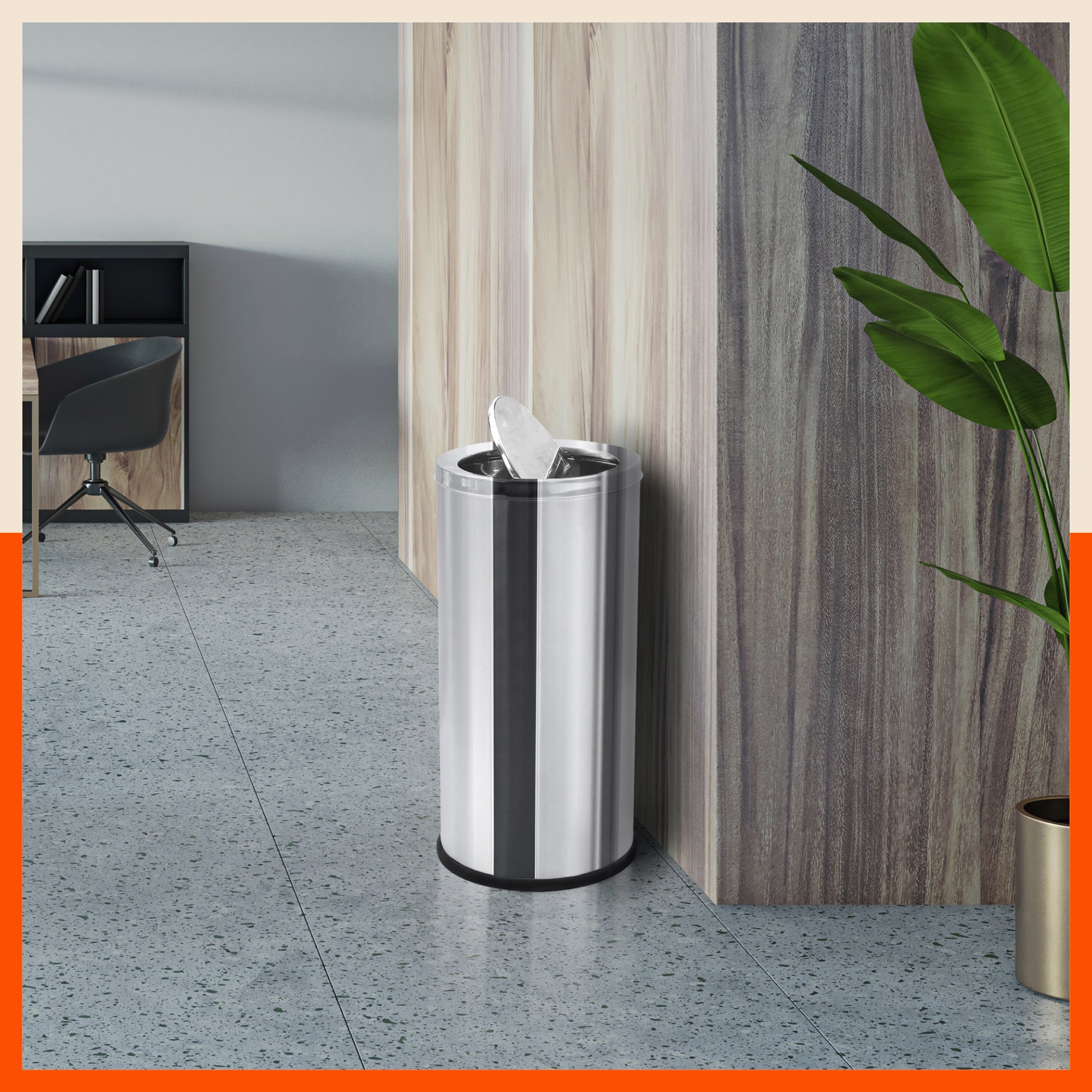 Bathla Stainless Steel Swing Dustbin with Lid for Home, Office & Kitchen - 14 Litres | Swing Lid Trash Can | Durable & Rust-Resistant Garbage Bin