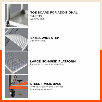 Bathla TS 5000 Trolley Step Ladder (‘U’ Section) – 225mm Steps, Safety Toe Board & 175kg Load Capacity
