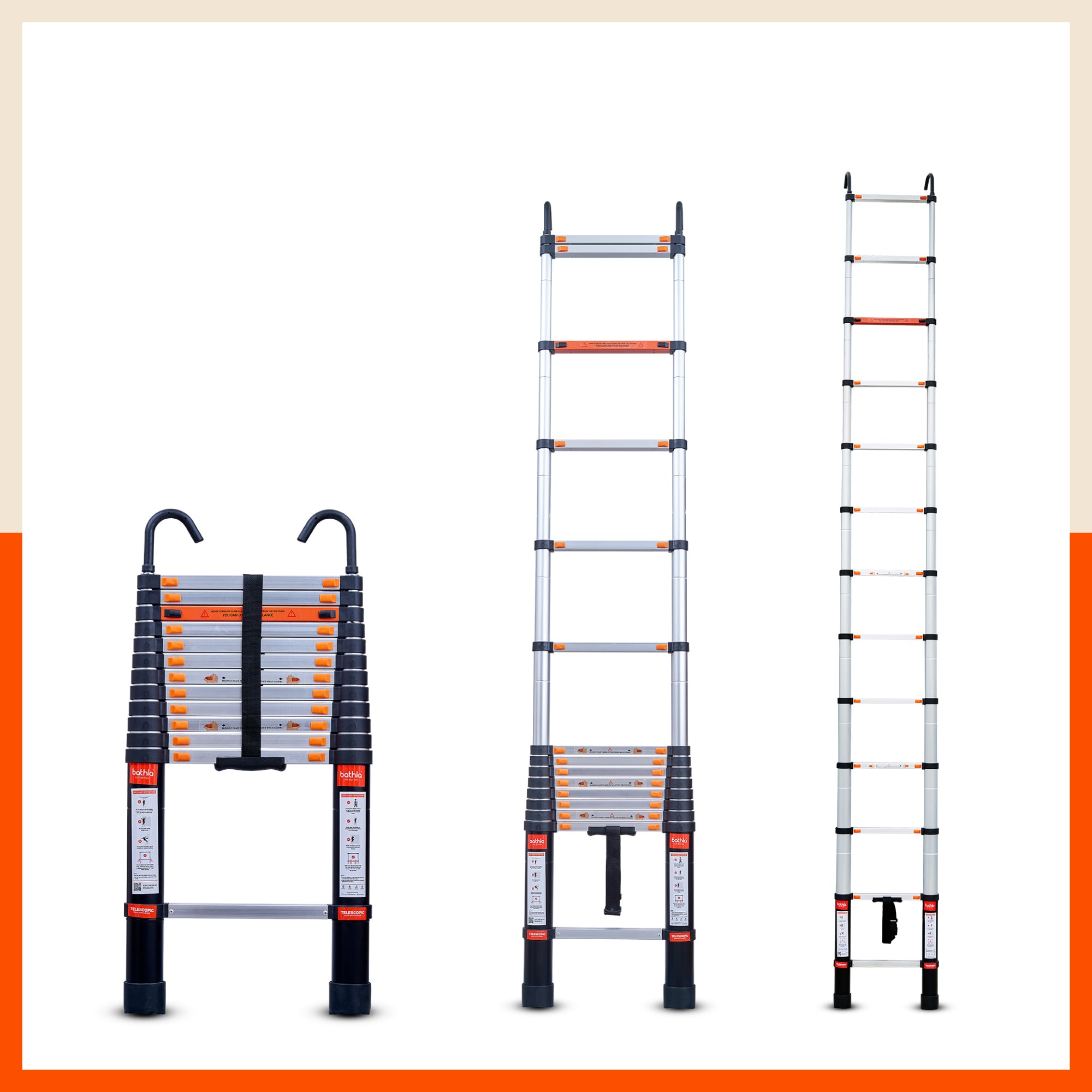 Bathla 12.5 ft Aluminium Telescopic Ladder | 2-Year Manufacturer Warranty | Portable & Compact | Made in India (13 Step - 3.8 mtr)