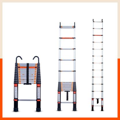Bathla 12.5 ft Aluminium Telescopic Ladder | 2-Year Manufacturer Warranty | Portable & Compact | Made in India (13 Step - 3.8 mtr)