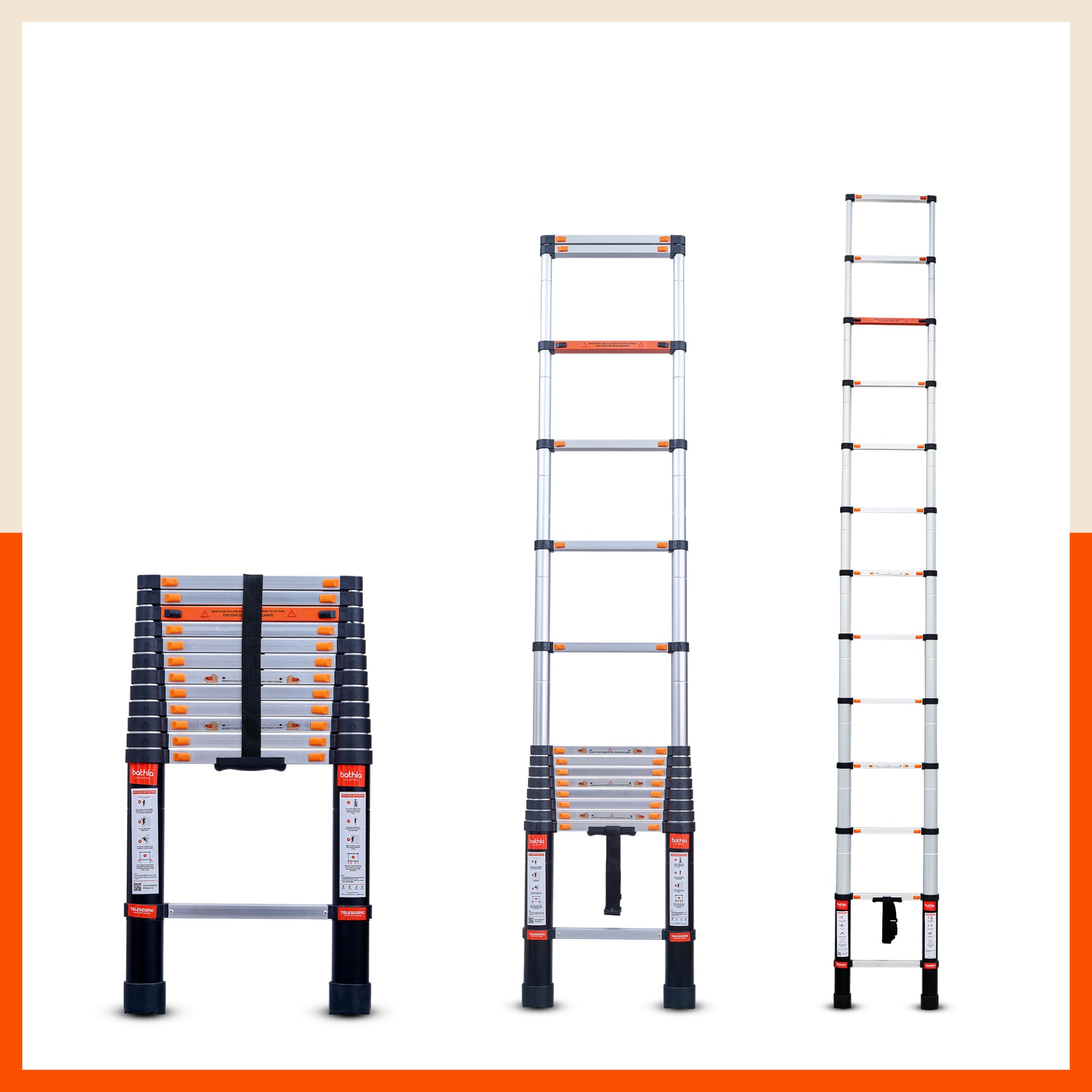 Bathla X-TEND 12.5 ft Aluminium Telescopic Ladder | Made in India (13 Step - 3.8 Mtr)