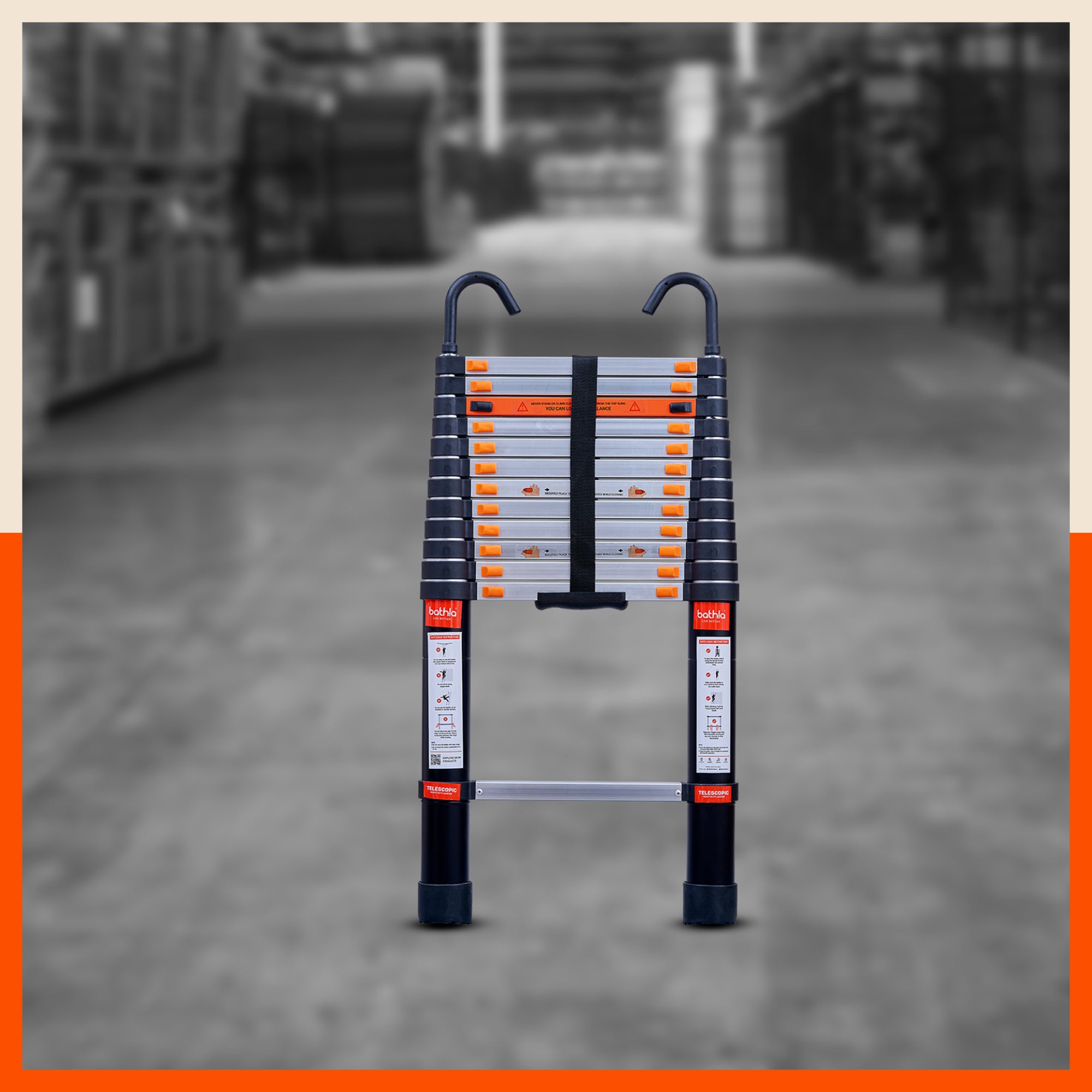 Bathla 12.5 ft Aluminium Telescopic Ladder | 2-Year Manufacturer Warranty | Portable & Compact | Made in India (13 Step - 3.8 mtr)