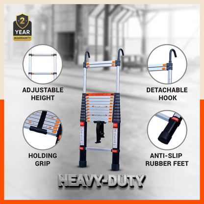 Bathla 12.5 ft Aluminium Telescopic Ladder | 2-Year Manufacturer Warranty | Portable & Compact | Made in India (13 Step - 3.8 mtr)