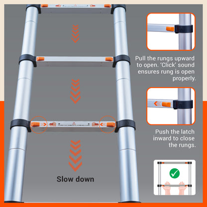 Bathla 14.5ft Aluminium Telescopic Ladder | 2-Year Manufacturer Warranty | Portable & Compact | Made in India (15 Step - 4.4 mtr)