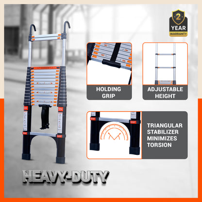 Bathla 23.6 ft Aluminium Telescopic Ladder with Safety Hooks & Triangle Stabilizers | EN131 Certified | 2-Year Manufacturer Warranty | Portable & Compact |150kg Load Capacity | Made in India (7.2 mtr)
