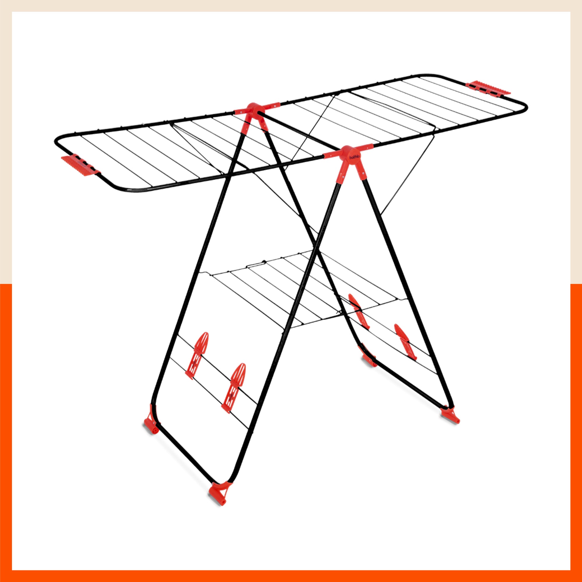 Bathla Mobidry Titan - Foldable Cloth Drying Stand For Home (Black + Red)