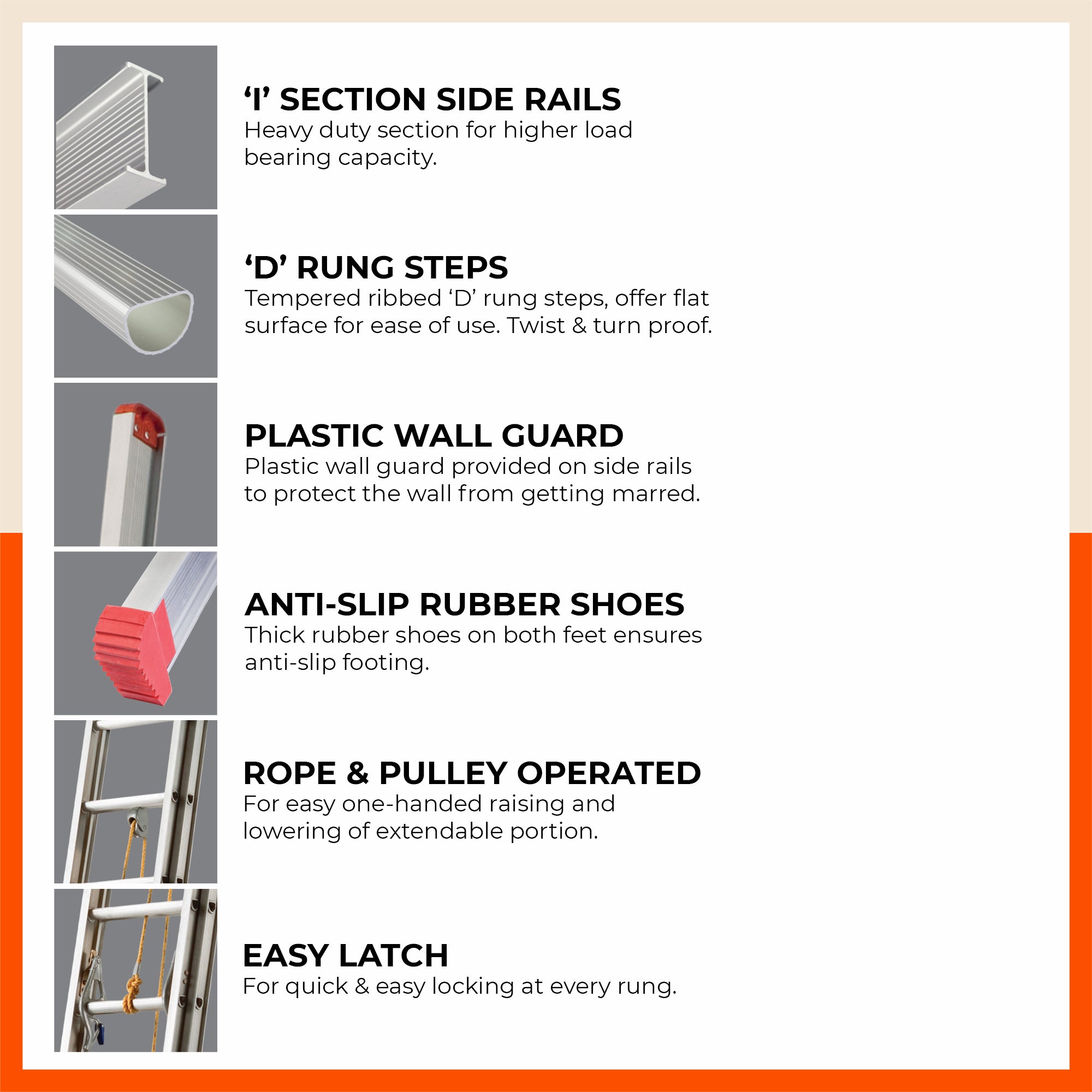 Bathla WE 4100 – Wall Reclining Extension Ladder (‘I’ Beam, ‘D’ Rung) | Extra Heavy Duty, 150kg Load