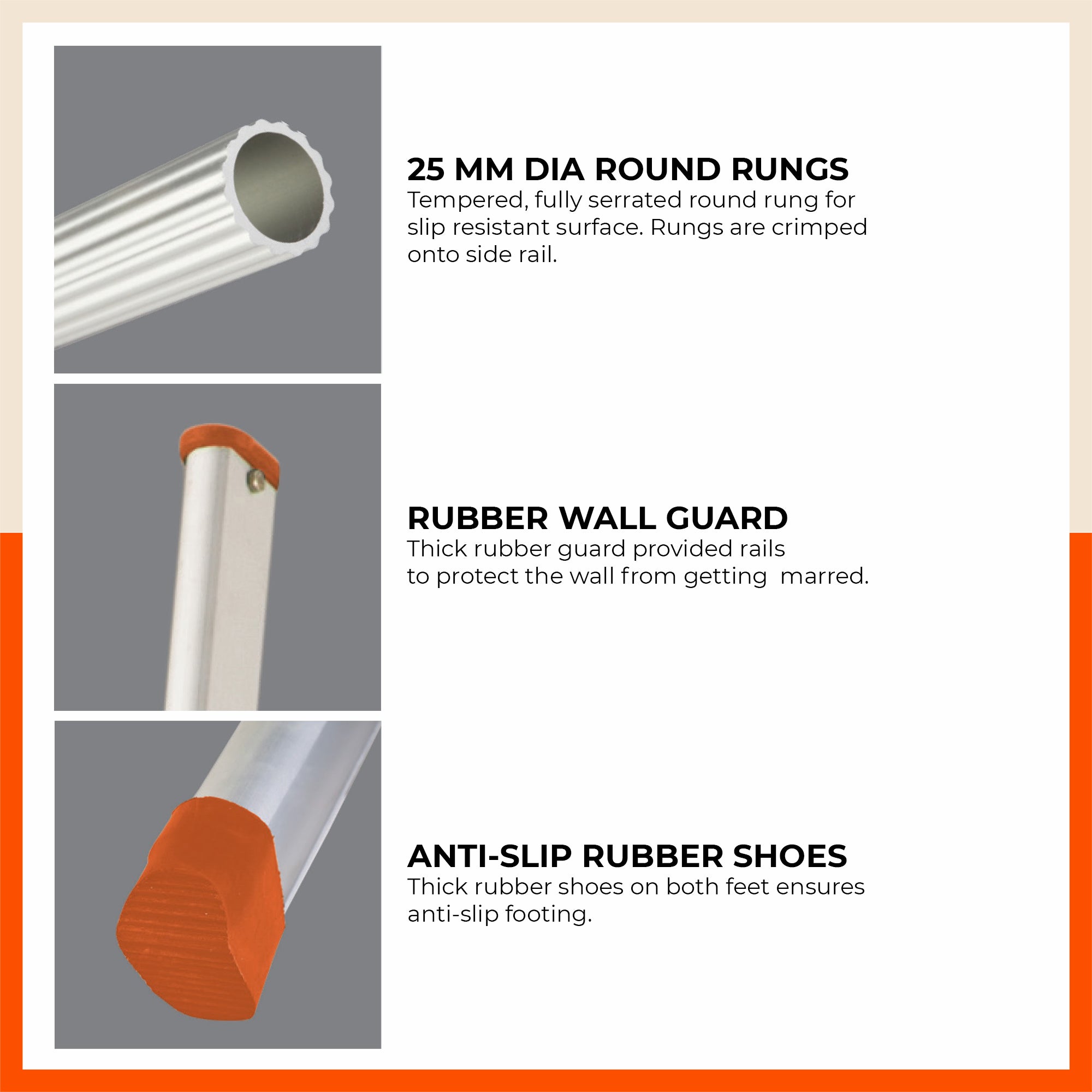 Bathla WR 1000 – Wall Reclining Ladder with 65MM Non-Slip Steps & Rubber Wall Guard