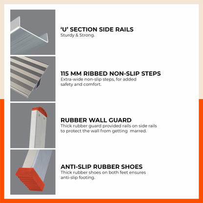 Bathla WR 3000 – Wall Reclining Ladder with 115MM Non-Slip Steps & Rubber Wall Guard