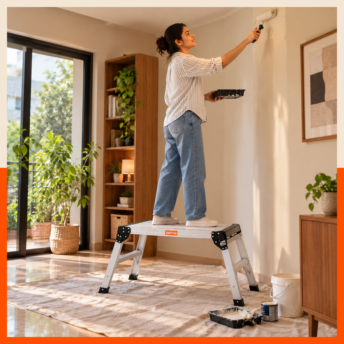 Bathla Vantage Aluminium Work Platform | Heavy Duty Work Bench | Foldable Work Stand with Wide Platform | Portable Step Platform for Home, Office, Painting, Cleaning, Maintenance & DIY Work