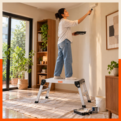 Bathla Vantage Aluminium Work Platform | Heavy Duty Work Bench | Foldable Work Stand with Wide Platform | Portable Step Platform for Home, Office, Painting, Cleaning, Maintenance & DIY Work