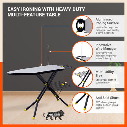 Bathla X-Pres Ace - Foldable Ironing Board For Home (Black & Yellow)