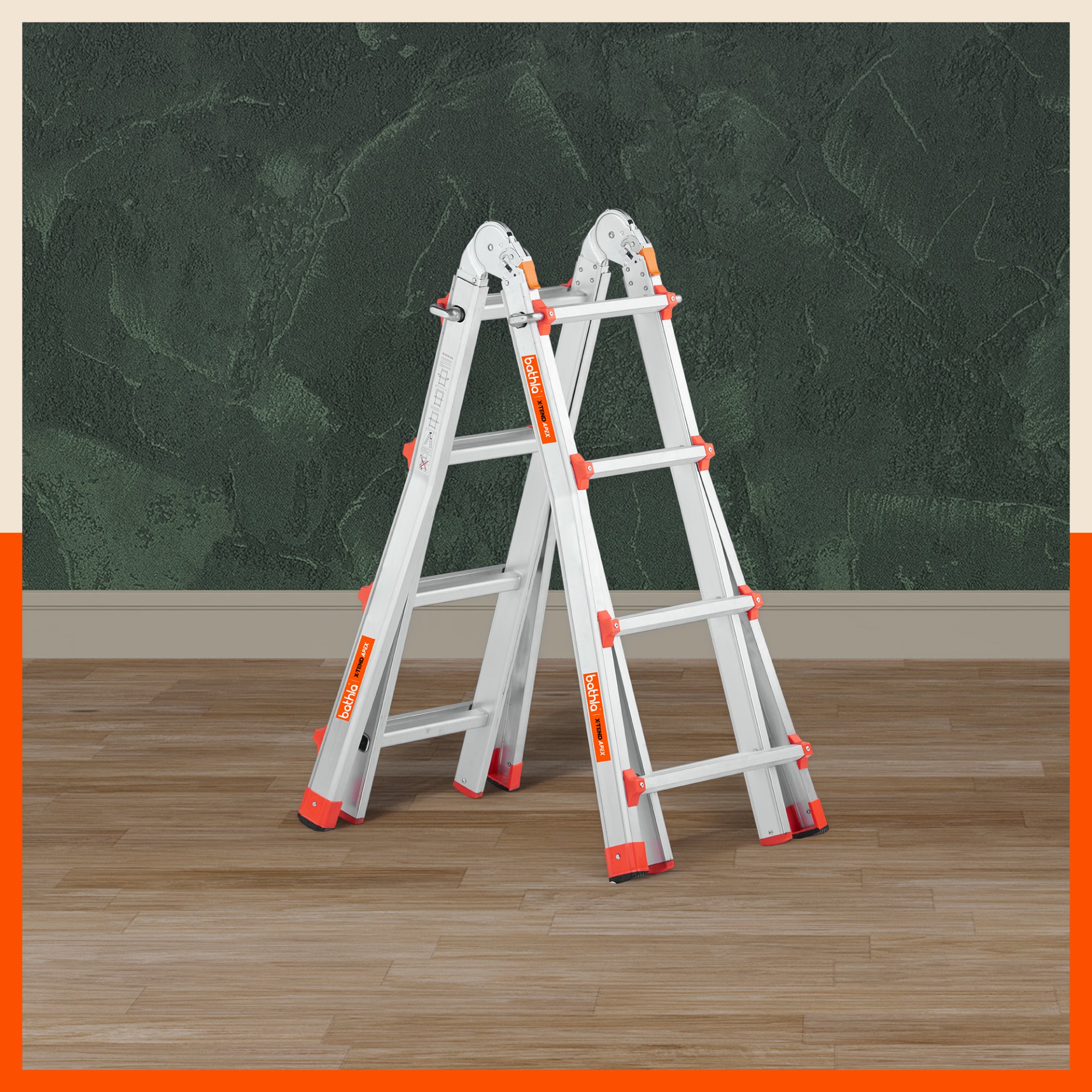 Bathla X-Tend Apex 12.8 Ft Heavy Duty Aluminium Extension Ladder | 150 kg Capacity | Anti-Slip | Multipurpose A-Frame Folding Ladder | Extendable to 3.9 meters