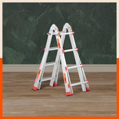 Bathla X-Tend Apex 12.8 Ft Heavy Duty Aluminium Extension Ladder | 150 kg Capacity | Anti-Slip | Multipurpose A-Frame Folding Ladder | Extendable to 3.9 meters