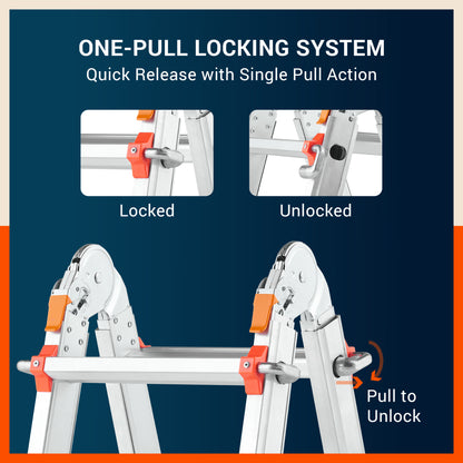 Bathla X-Tend Apex 12.8 Ft Heavy Duty Aluminium Extension Ladder | 150 kg Capacity | Anti-Slip | Multipurpose A-Frame Folding Ladder | Extendable to 3.9 meters