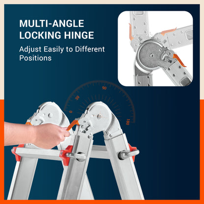 Bathla X-Tend Apex 12.8 Ft Heavy Duty Aluminium Extension Ladder | 150 kg Capacity | Anti-Slip | Multipurpose A-Frame Folding Ladder | Extendable to 3.9 meters