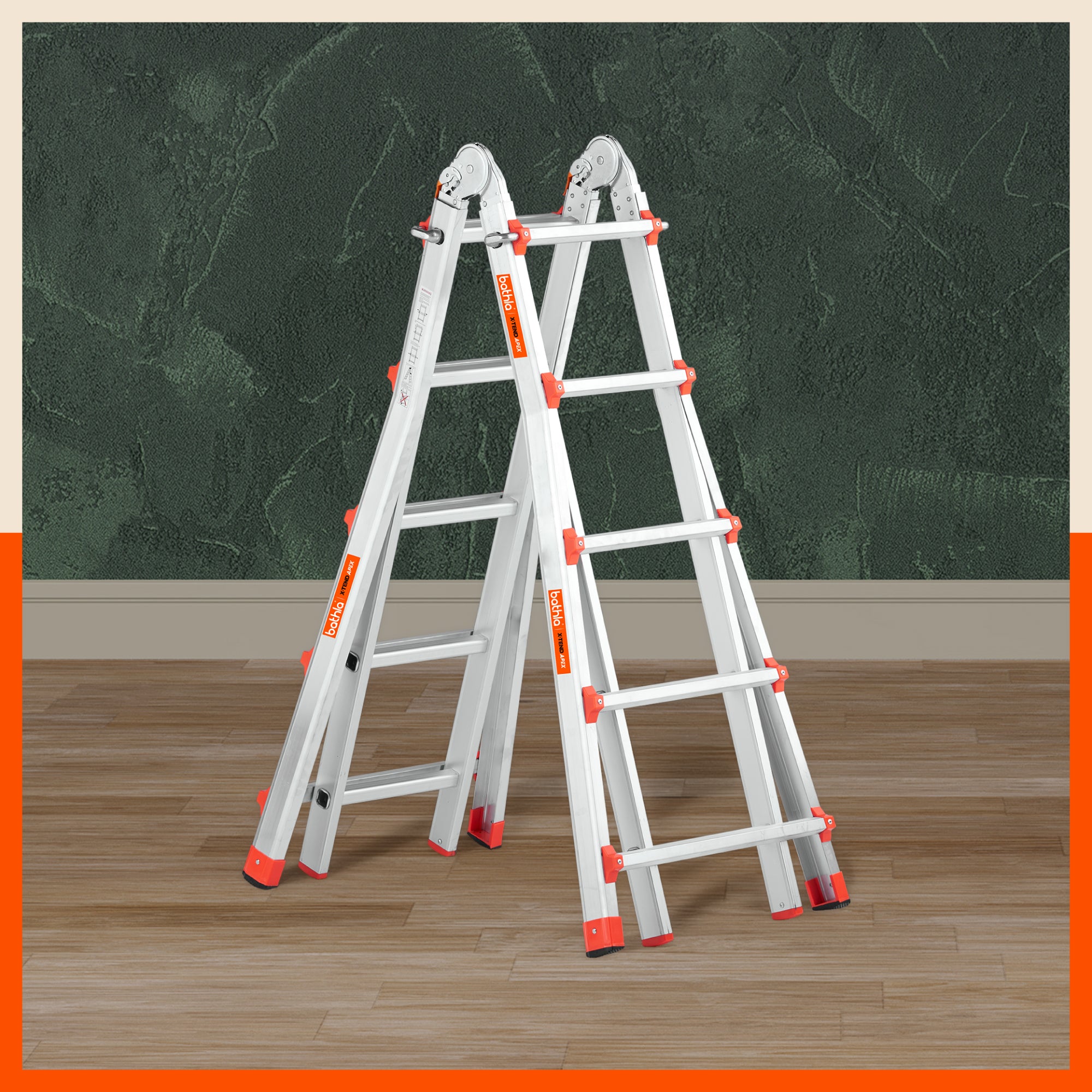 Bathla X-Tend Apex 16.5 Ft Heavy Duty Aluminium Extension Ladder | 150 kg Capacity | Anti-Slip | Multipurpose A-Frame Folding Ladder | Extendable to 5 meters