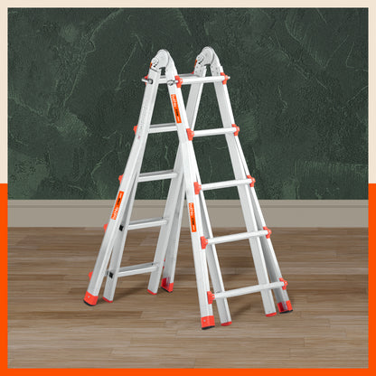 Bathla X-Tend Apex 16.5 Ft Heavy Duty Aluminium Extension Ladder | 150 kg Capacity | Anti-Slip | Multipurpose A-Frame Folding Ladder | Extendable to 5 meters