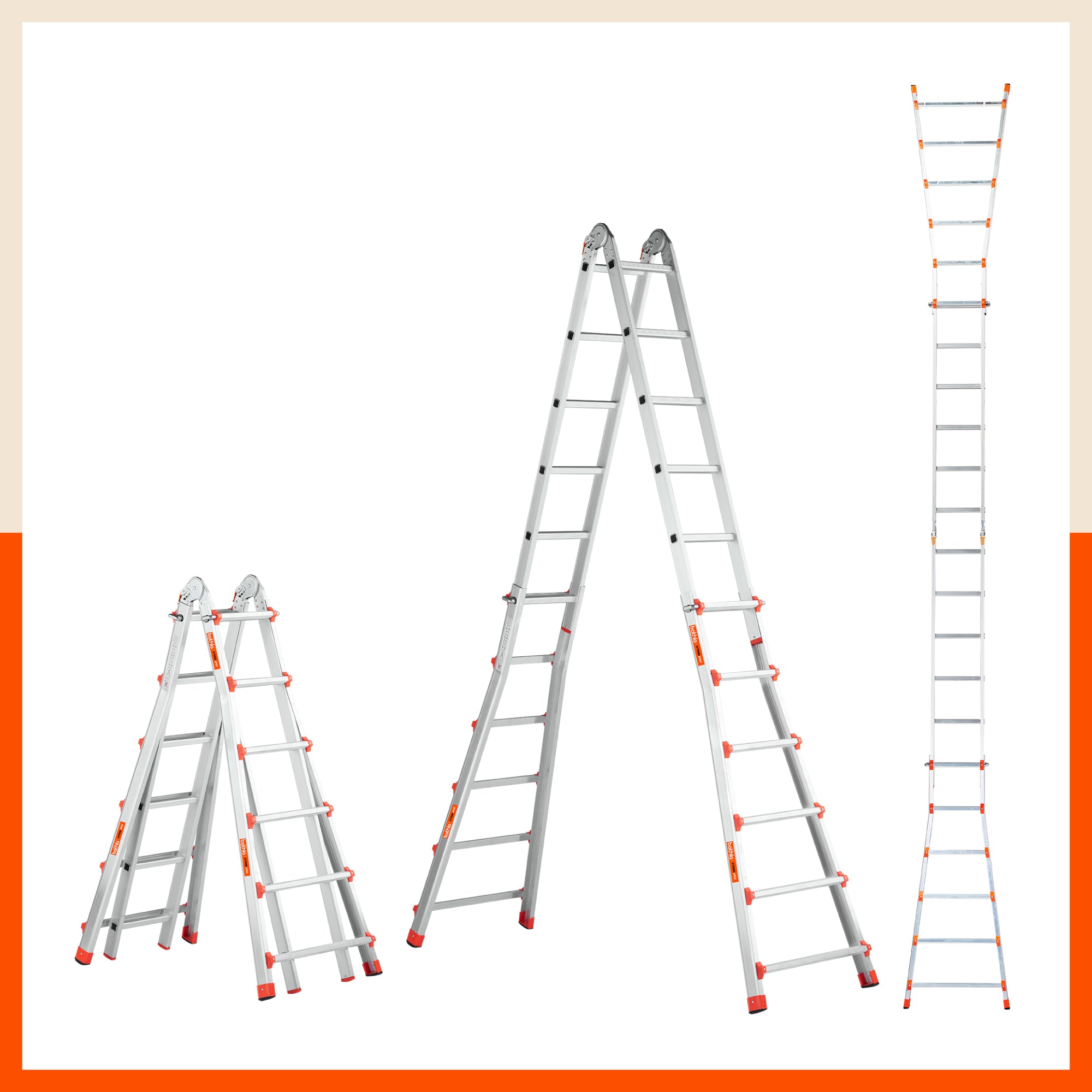 Bathla X-Tend Apex 18.5 Ft Heavy Duty Aluminium Extension Ladder | 150 kg Capacity | Anti-Slip | Multipurpose A-Frame Folding Ladder | Extendable to 5.6 meters