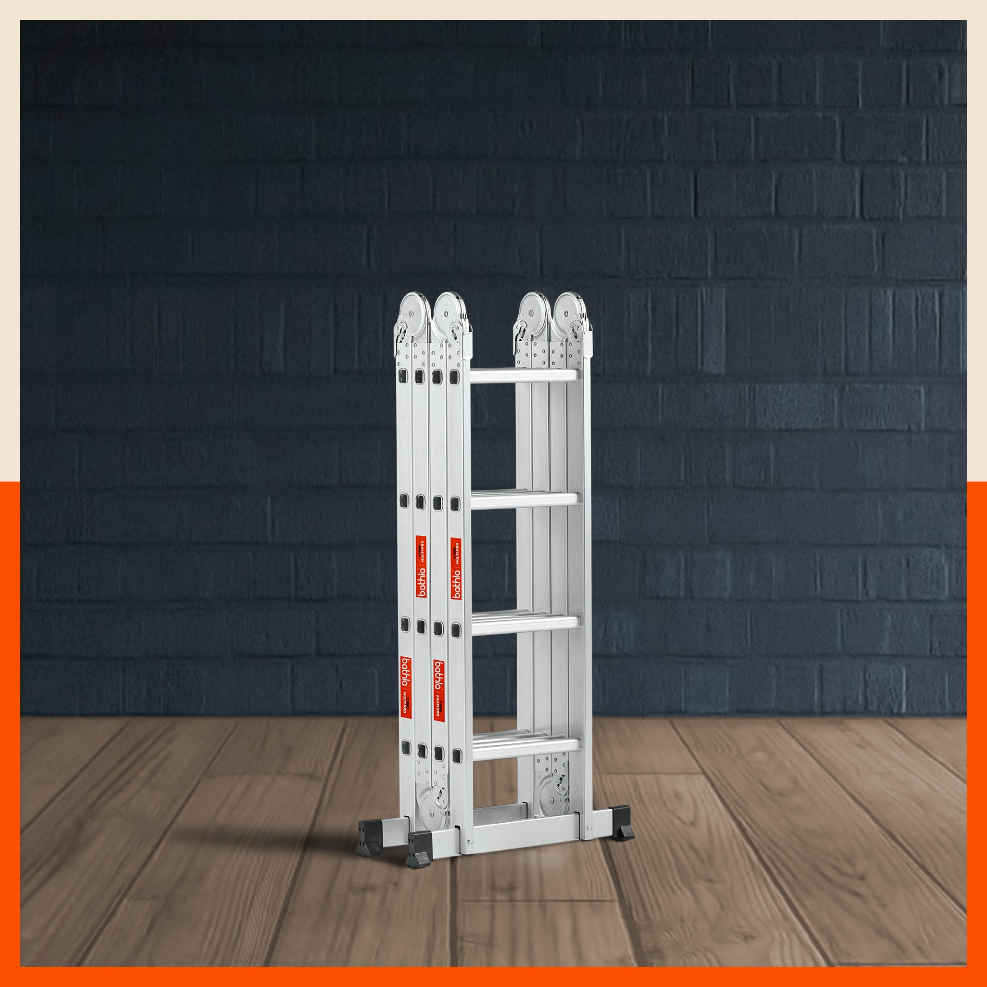 Bathla X-Tend 15 Ft Aluminium Multipurpose Foldable Step Ladder | Portable & Compact Folding Design | 150 Kg Load Capacity | 2-Year Warranty