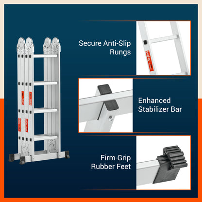 Bathla X-Tend 15 Ft Aluminium Multipurpose Foldable Step Ladder | Portable & Compact Folding Design | 150 Kg Load Capacity | 2-Year Warranty