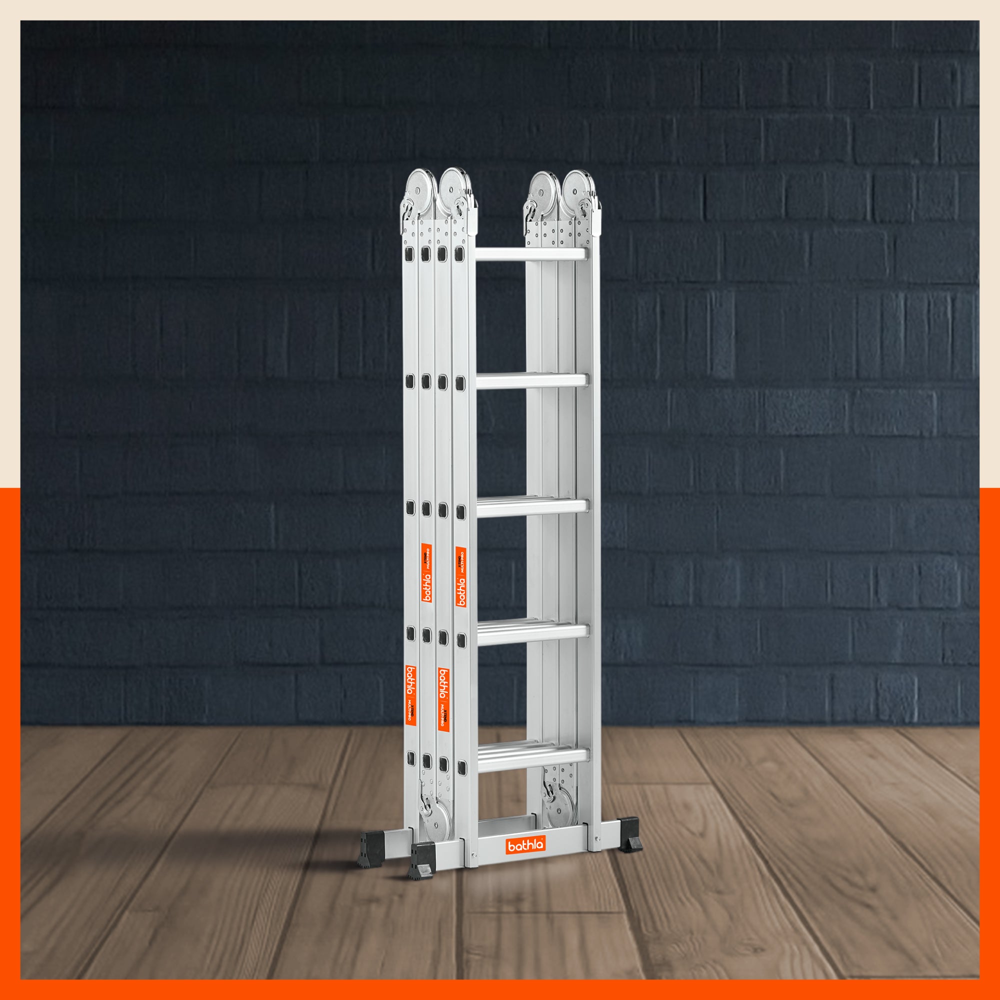 Bathla X-Tend 19 Ft Aluminium Multipurpose Foldable Step Ladder | Portable & Compact Folding Design | 150 Kg Load Capacity | 2-Year Warranty