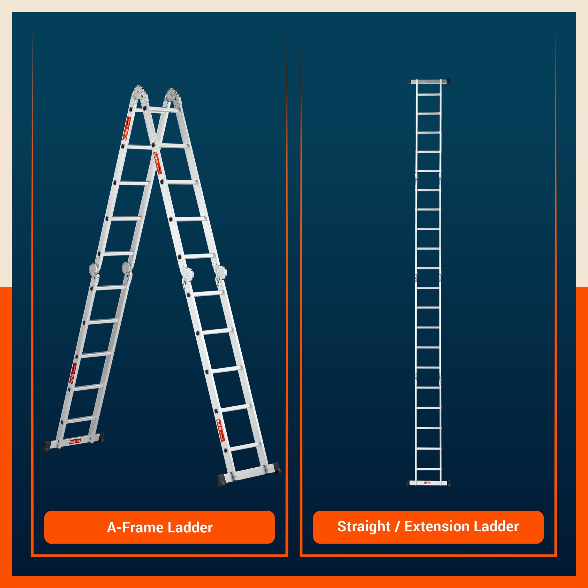 Bathla X-Tend 19 Ft Aluminium Multipurpose Foldable Step Ladder | Portable & Compact Folding Design | 150 Kg Load Capacity | 2-Year Warranty