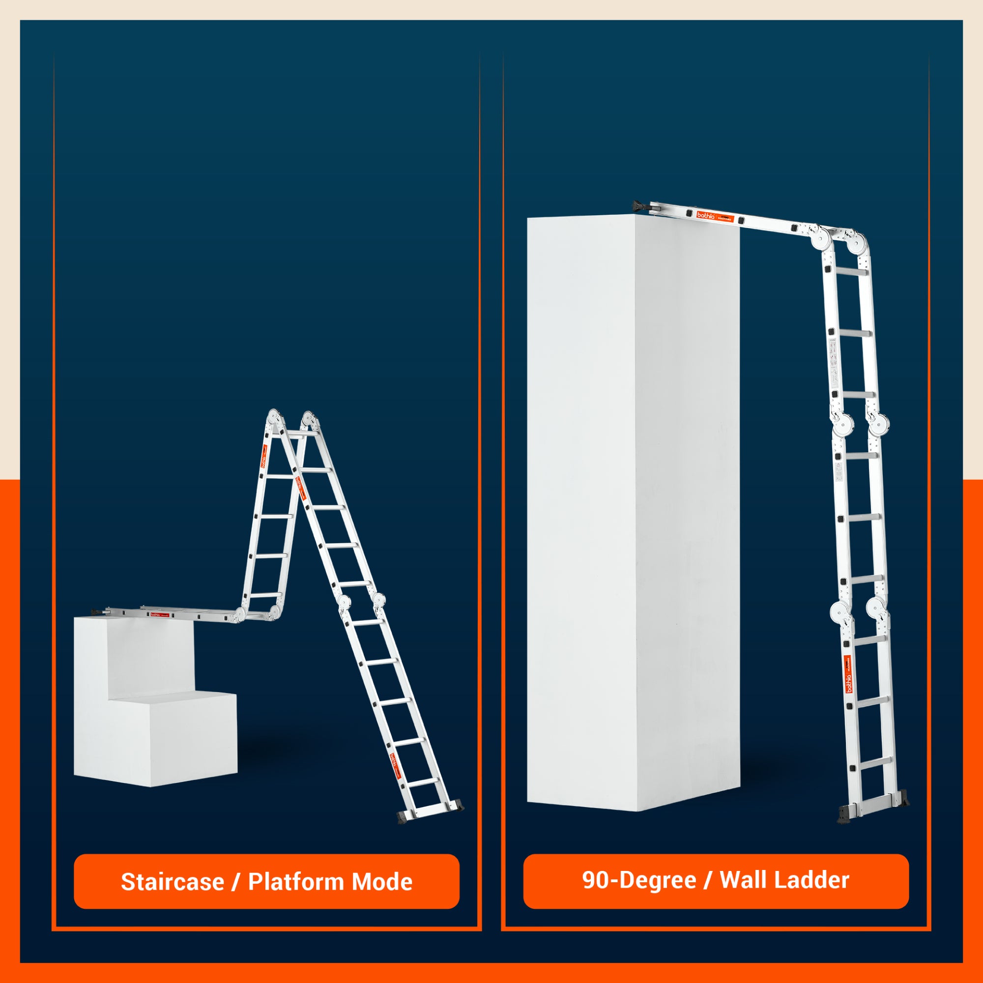Bathla X-Tend 19 Ft Aluminium Multipurpose Foldable Step Ladder | Portable & Compact Folding Design | 150 Kg Load Capacity | 2-Year Warranty