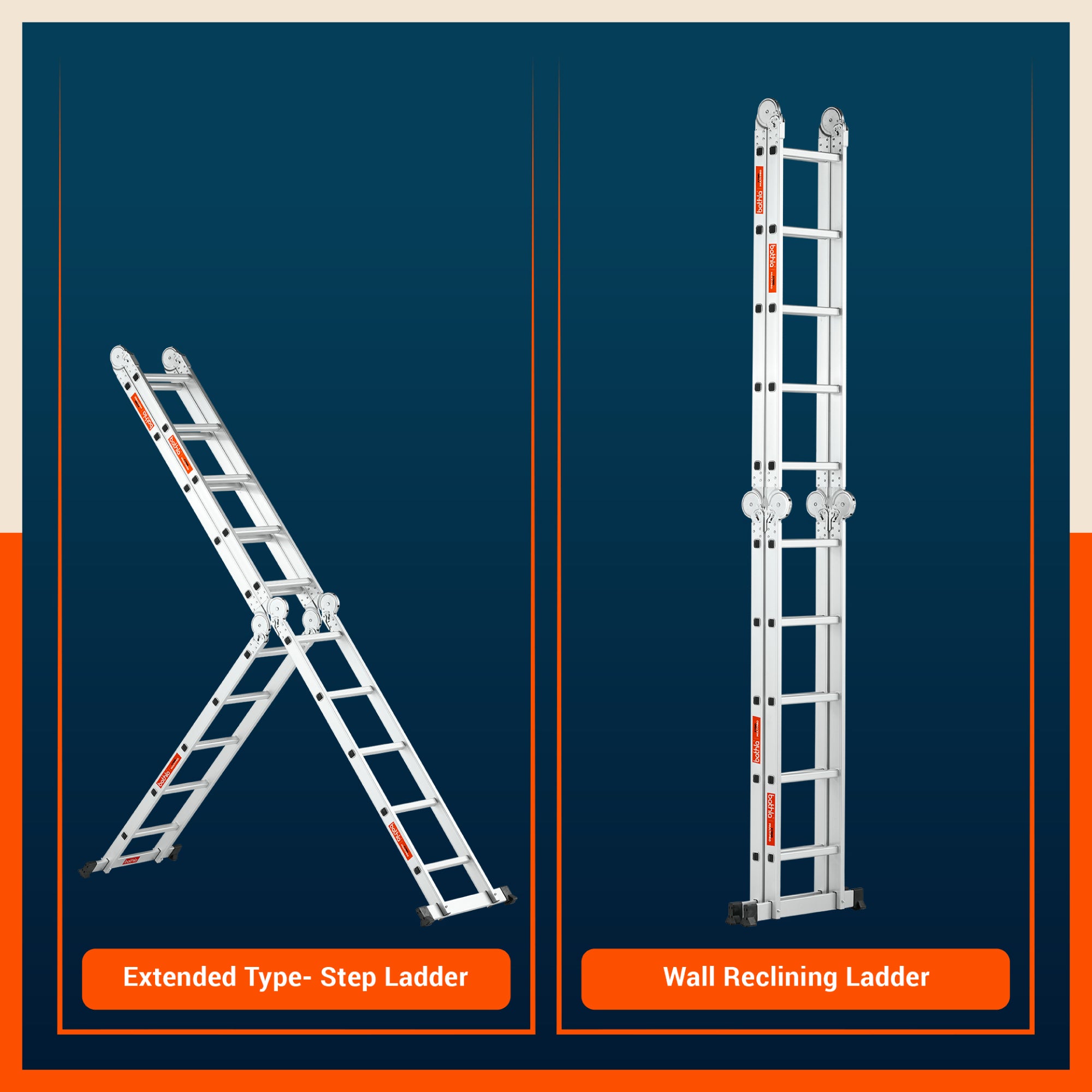 Bathla X-Tend 19 Ft Aluminium Multipurpose Foldable Step Ladder | Portable & Compact Folding Design | 150 Kg Load Capacity | 2-Year Warranty