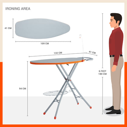 Bathla X-Pres Ace Pro - Extra Large Foldable Ironing Board For Home (Silver & Grey)