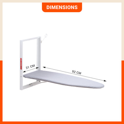Bathla X-Pres Vault Wall Mount Ironing Table/Board | Space-Saving & Foldable Mechanism | White | DIY Assembly | Easy-Release Lever, Removable Cotton Cover & Mounting Hardware