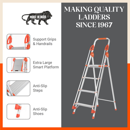 Bathla Zenith 4-Step Foldable Aluminium Ladder For Home (Orange)