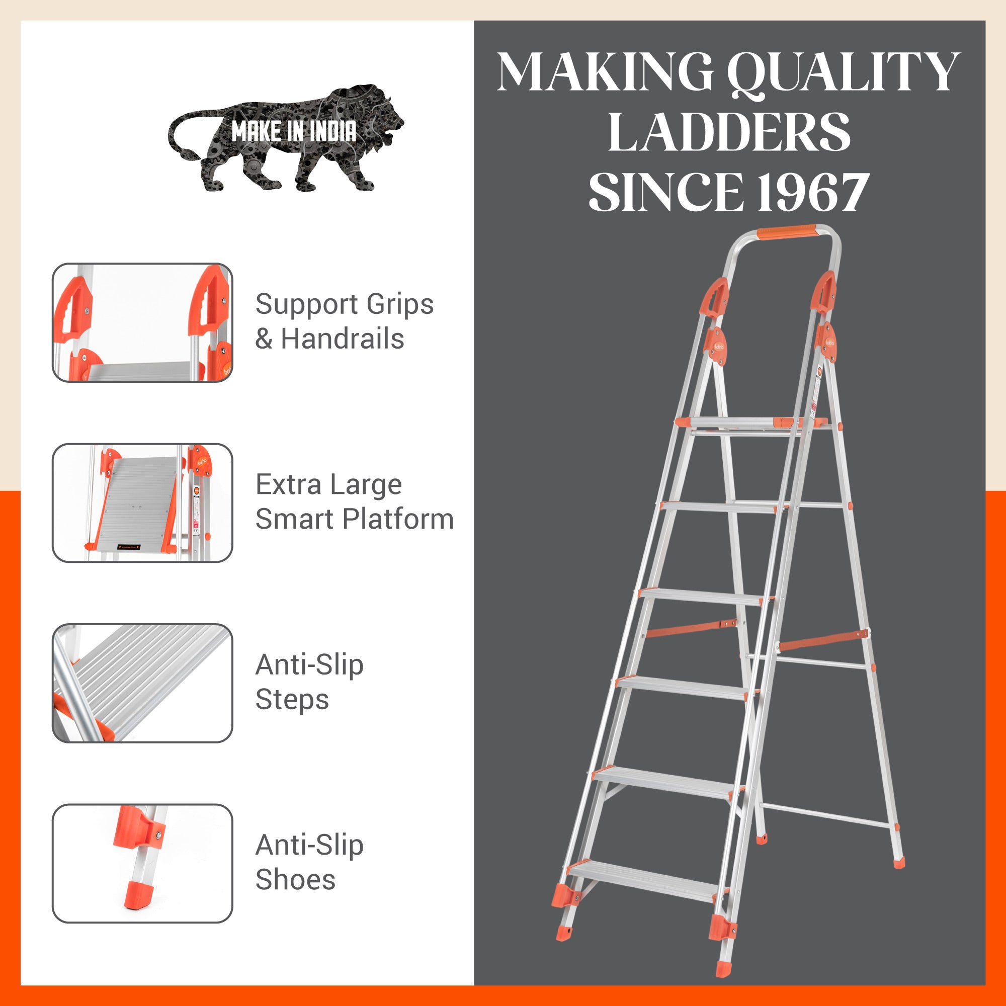 6-Step Foldable Aluminium Ladder For Home – Bathla Home