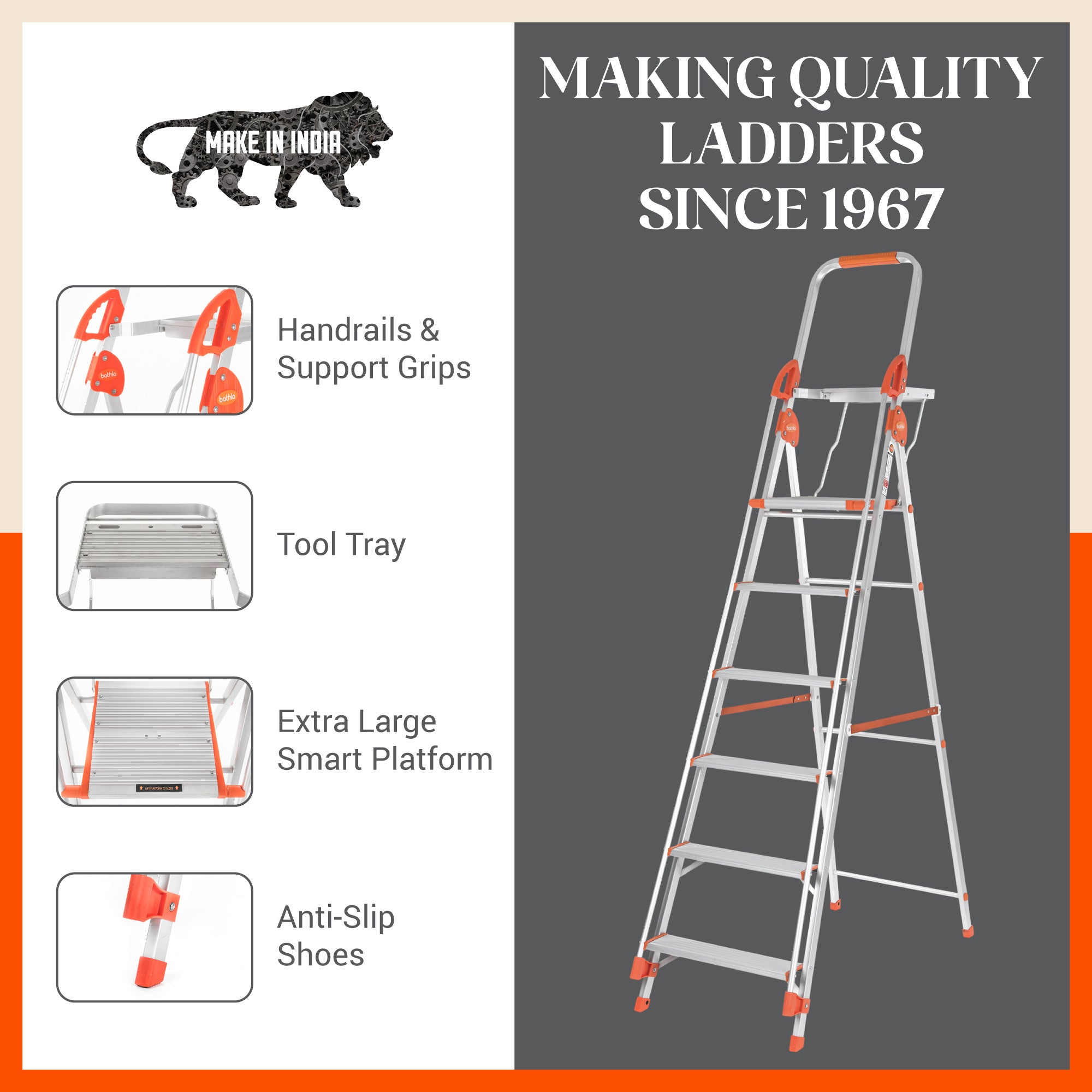 Bathla Zenith Plus 6-Step Foldable Aluminium Ladder For Home