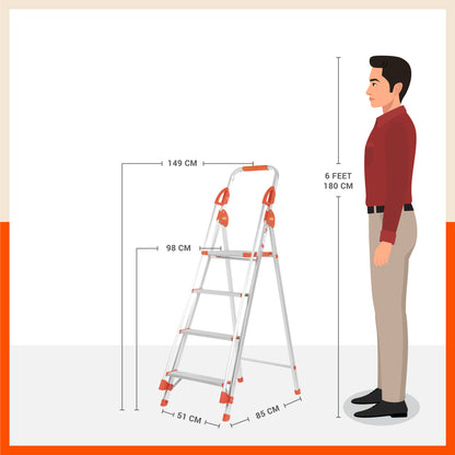 Bathla Zenith 4-Step Foldable Aluminium Ladder For Home (Orange)