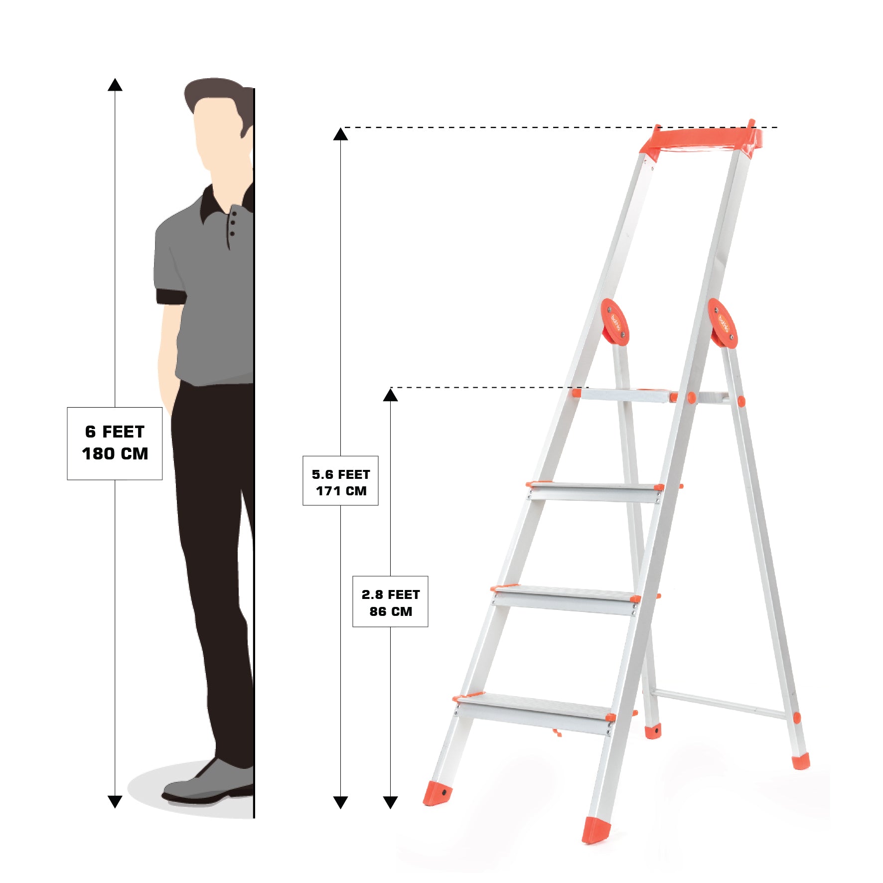 Bathla Elevate 4-Step Foldable Aluminium Ladder For Home with Tool Tray (Orange)