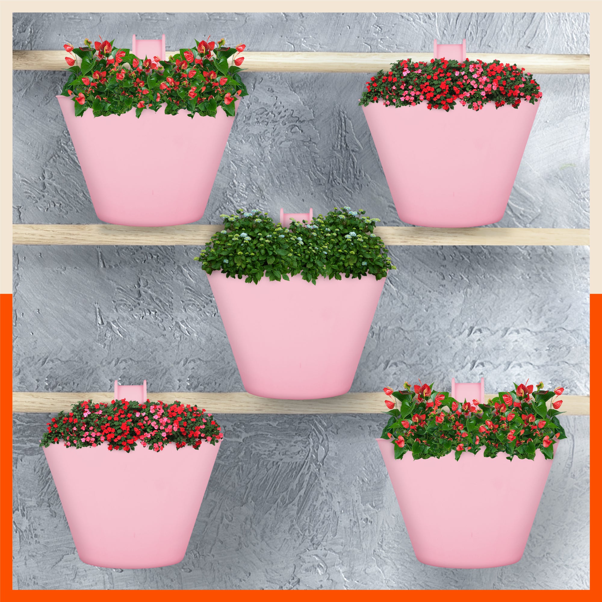 KAI Hanging Oval Planters For Home (Peach - Set of 5)