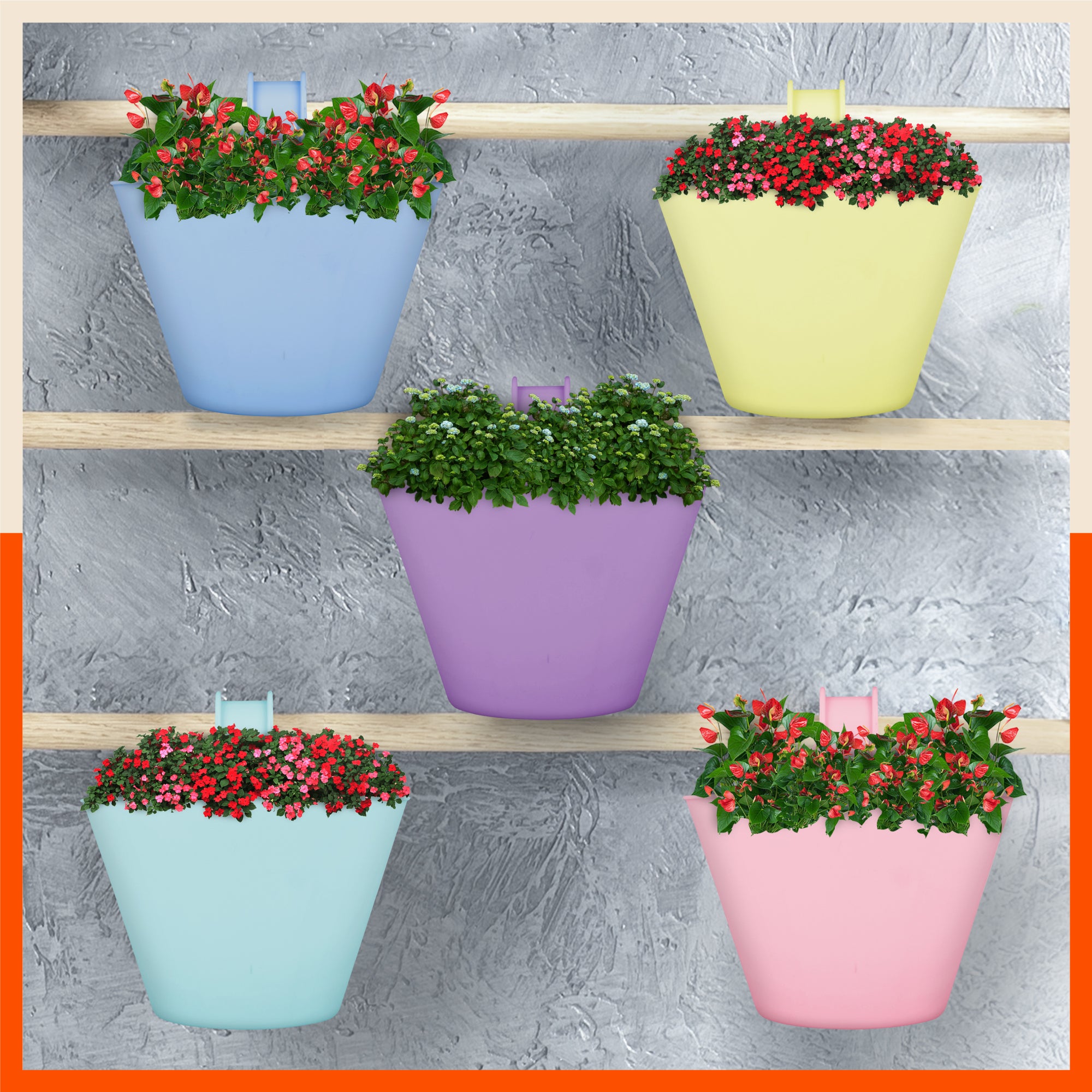 KAI Hanging Oval Planters For Home (Summer Hues - Set of 5)