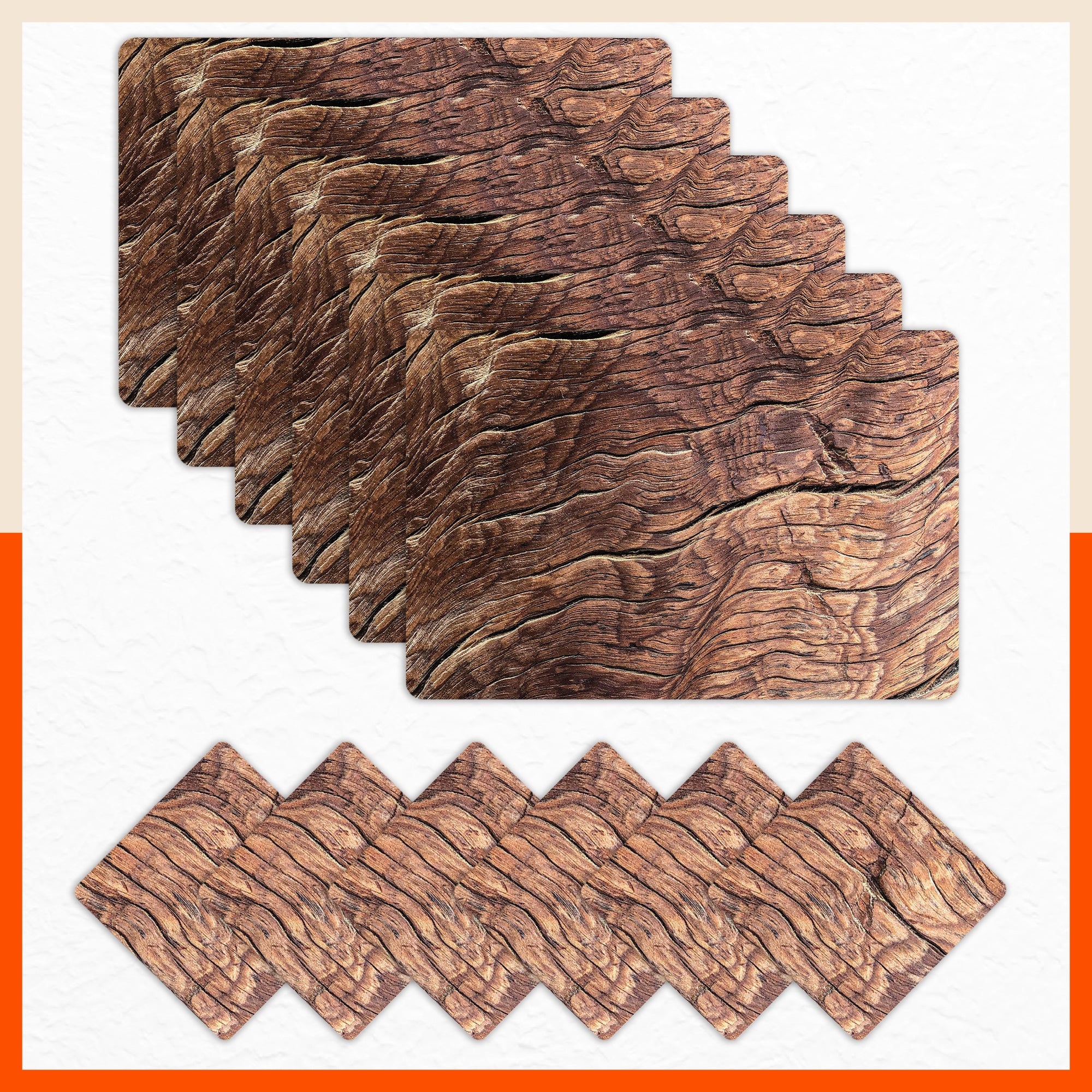 Polypropylene Table Mats & Coasters for Dining Table at Home (WALNUT - Set of 6)