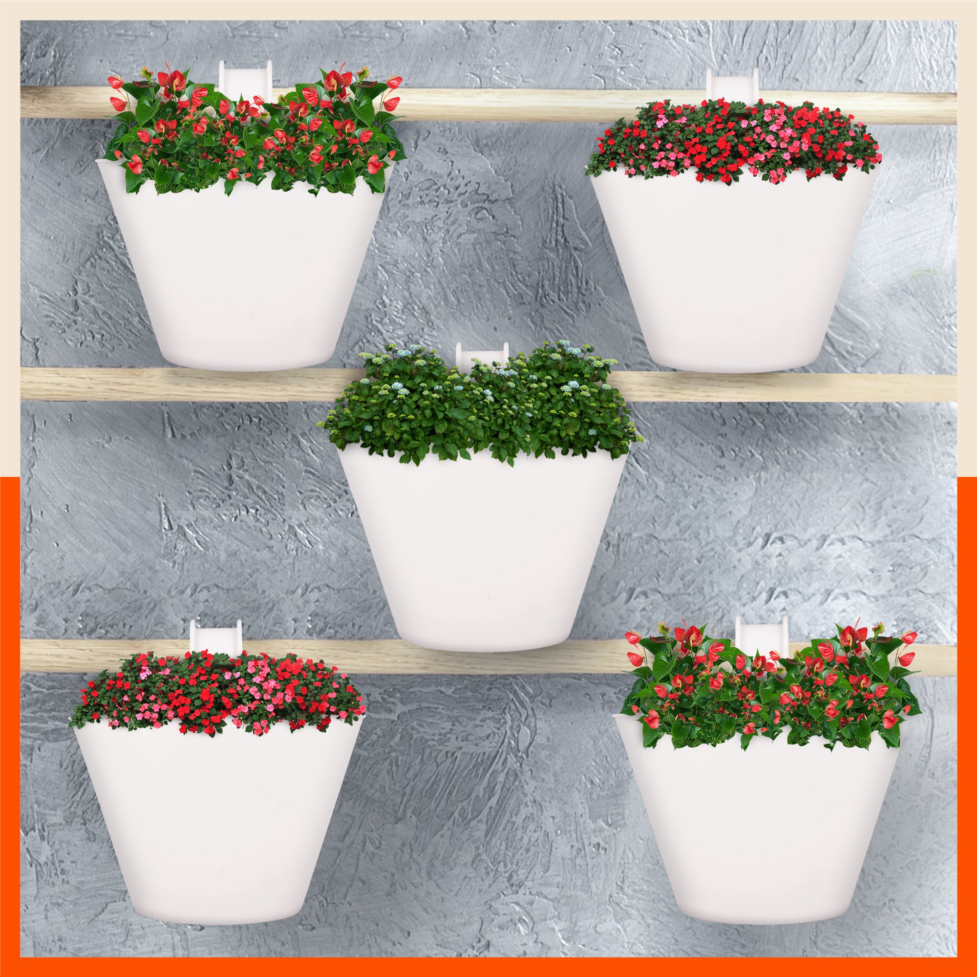 KAI Hanging Oval Planters For Home (Ivory White - Set of 5)
